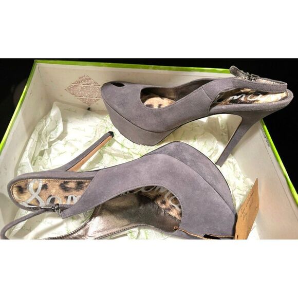 Sam Edelman Novato Suede Platform Heels‎ With Peep Toe Gray Size 8.5 - Picture 4 of 15